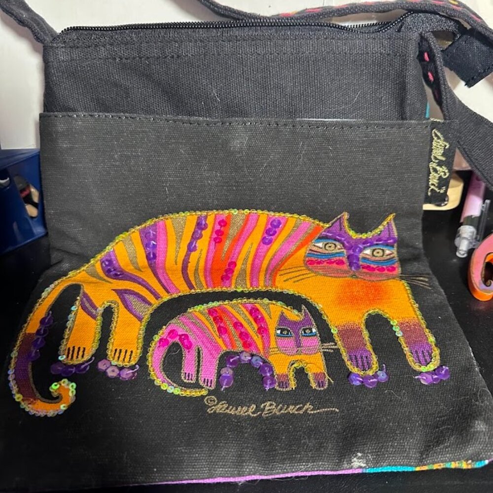 Vintage Laurel Burch Cat Handbag, Shoulder Bag, Purse, Cats, Retro, Colorful